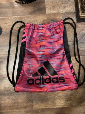 adidas Pink Multi-Color Pattern Drawstring Gym Sack with Black Logo